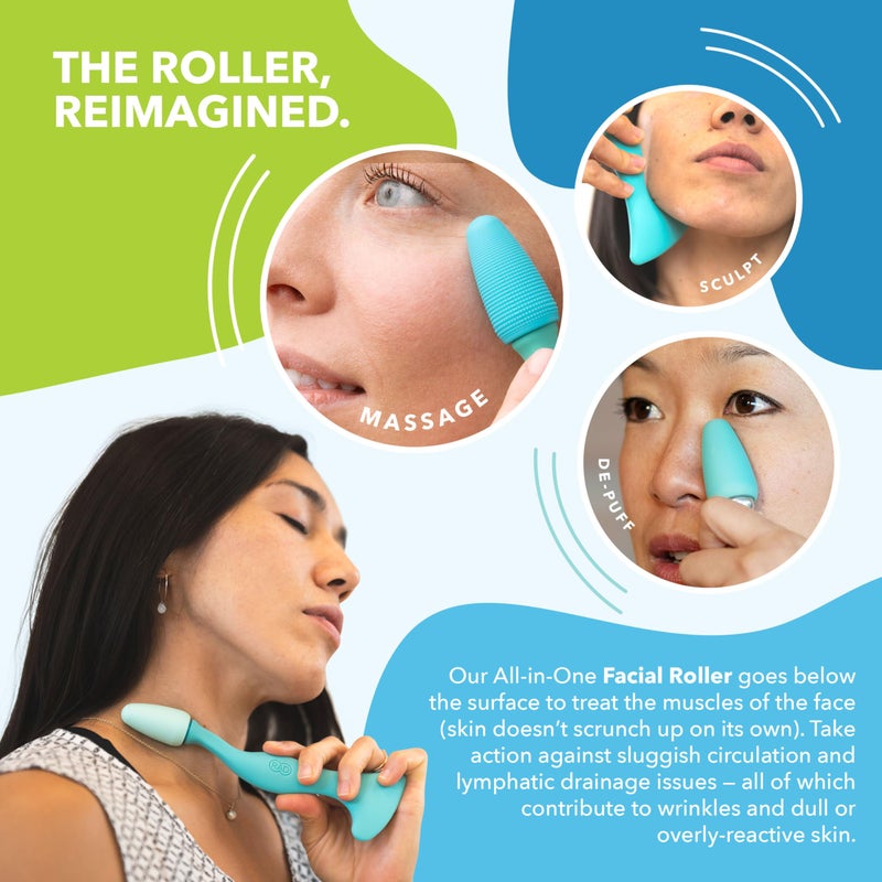 RAD Facial Roller - 2-in-1 Jade Roller & Gua Sha Tool, Silicone Handle, Skin Care, Rolling & Scraping Massage Therapy - Image 3