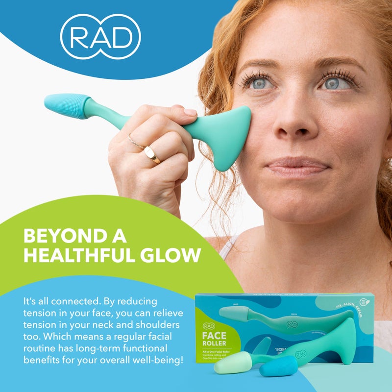 RAD Facial Roller - 2-in-1 Jade Roller & Gua Sha Tool, Silicone Handle, Skin Care, Rolling & Scraping Massage Therapy - Image 5