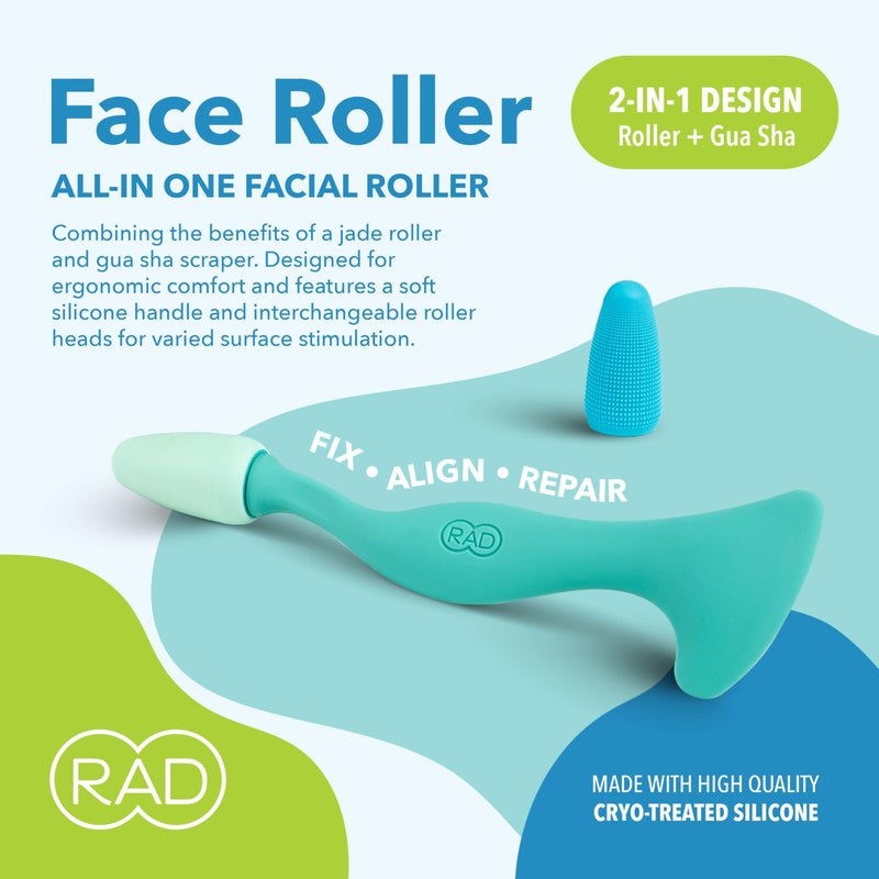 RAD Facial Roller - 2-in-1 Jade Roller & Gua Sha Tool, Silicone Handle, Skin Care, Rolling & Scraping Massage Therapy - Image 2