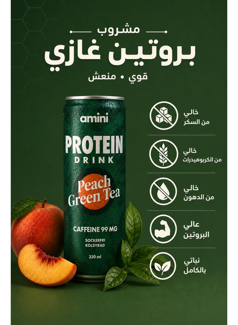 dovember Amini Protein Carbonated Drink Green Tea Peach 6* 330ml - Image 2
