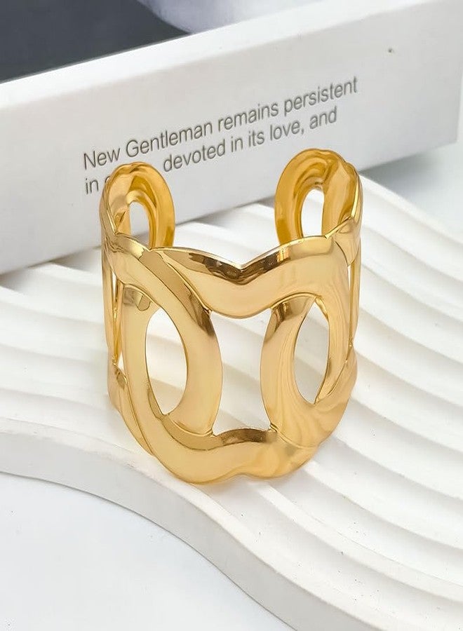 MEENAZ Gold Bangle Set Broad Cuff Bracelet for Women Stylish | Stainless Steel Adjustable Kada for Girls| Anti Tarnish Jewellery for women | Valentine Gift for girlfriend Wife gifts for woman-338 - Image 3