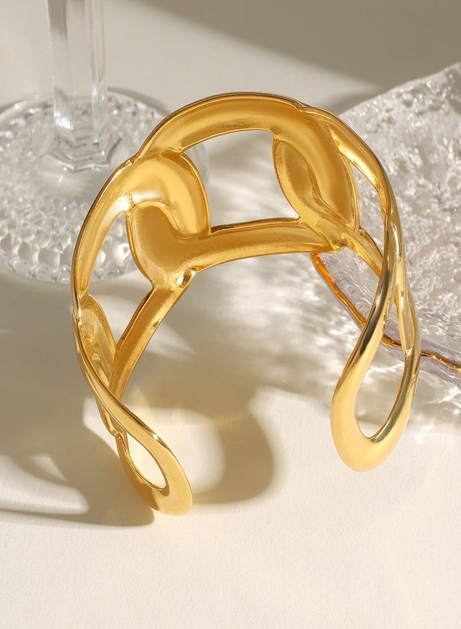 MEENAZ Gold Bangle Set Broad Cuff Bracelet for Women Stylish | Stainless Steel Adjustable Kada for Girls| Anti Tarnish Jewellery for women | Valentine Gift for girlfriend Wife gifts for woman-338 - Image 4