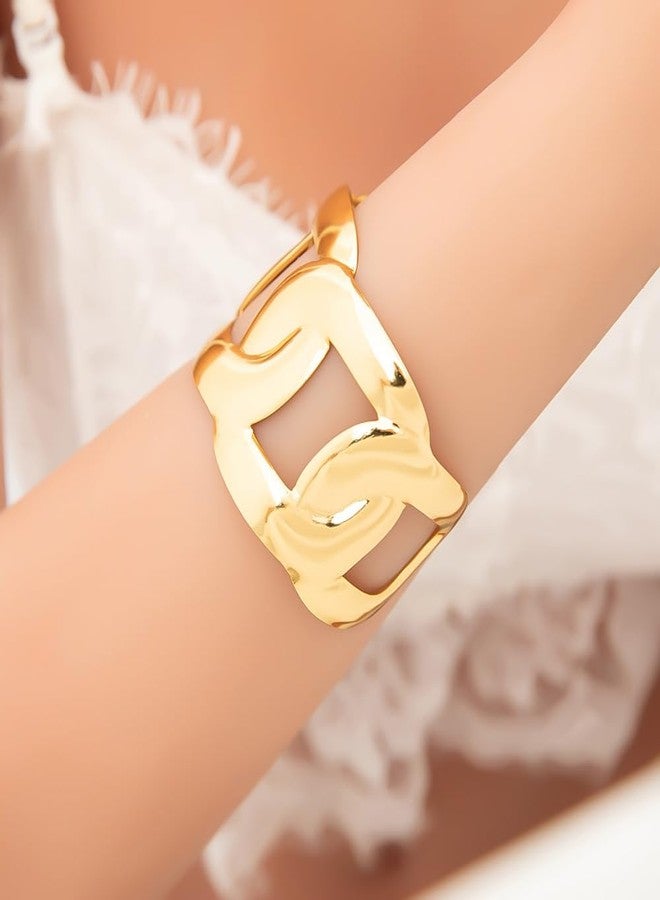 MEENAZ Gold Bangle Set Broad Cuff Bracelet for Women Stylish | Stainless Steel Adjustable Kada for Girls| Anti Tarnish Jewellery for women | Valentine Gift for girlfriend Wife gifts for woman-338 - Image 2