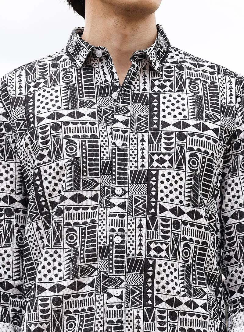 Campus Sutra Abstract Geometric Shirt