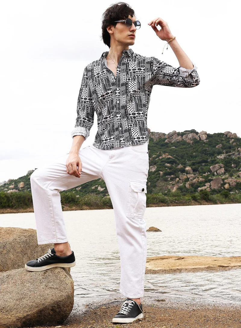 Campus Sutra Abstract Geometric Shirt