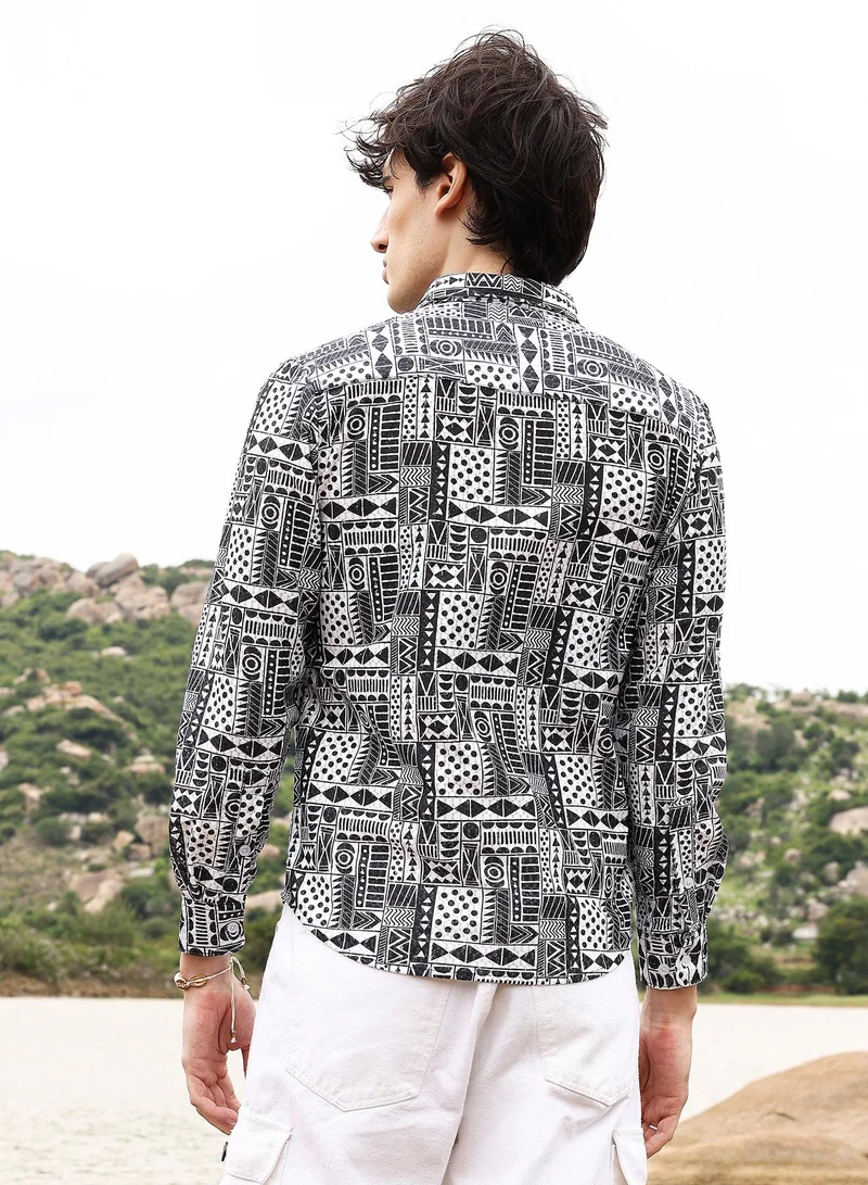 Campus Sutra Abstract Geometric Shirt