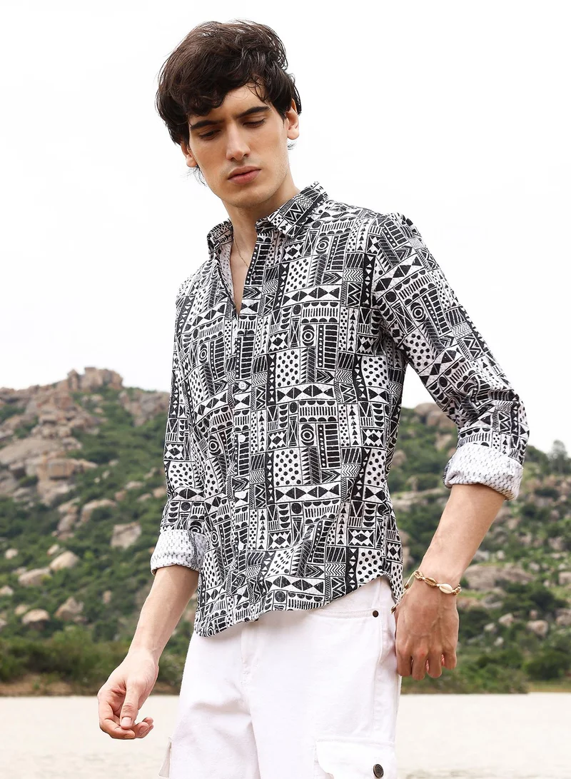 Campus Sutra Abstract Geometric Shirt