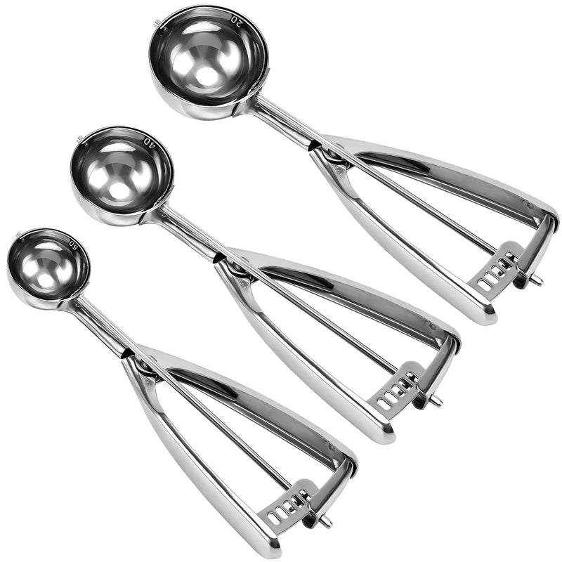 Cookie Scoop Set Ice Cream Scoop Set 3 PCS Metal Ice Cream Scoop Trigger Include LargeMediumSmall Size Select 188 Stainless Steel Secondary Polishing