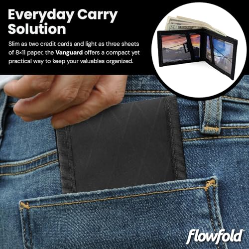 Flowfold Vanguard Recycled Material Bifold Wallet | Slim and Durable with Cash Pocket, Two Hidden Card Pockets and Two ID Windows | Holds 10-12 Cards | Minimalist Wallet Made in USA | Black - Image 3