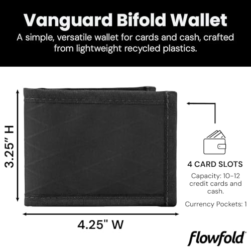 Flowfold Vanguard Recycled Material Bifold Wallet | Slim and Durable with Cash Pocket, Two Hidden Card Pockets and Two ID Windows | Holds 10-12 Cards | Minimalist Wallet Made in USA | Black - Image 2