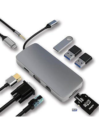 10-in-1 USB C Hub Docking Station with 4K HDMI, VGA, USB 3.0, Ethernet, SD/TF Card Reader, 3.5mm AUX – Multiport Adapter for MacBook Pro, Type C Laptops & Devices – Expand Connectivity, Power Delivery, and High-Speed Data Transfer - pzsku/ZF4191A7BFC47F52DCF3EZ/45/_/1736234582/29274e4b-6a74-4fdb-9045-aa4cf42897d2