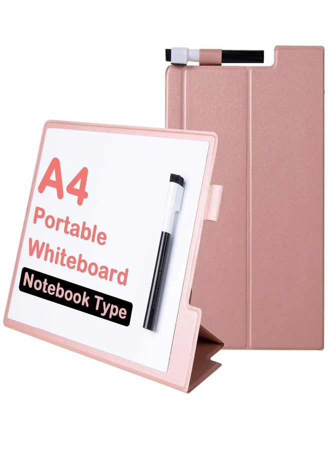 CRCHOM Small White Board 9" x 12" Portable Magnetic Desktop Dry Erase Board with Stand & PU Cover - A4 Notebook Whiteboard Easel for Office, Home, School (Pink) - Image 1
