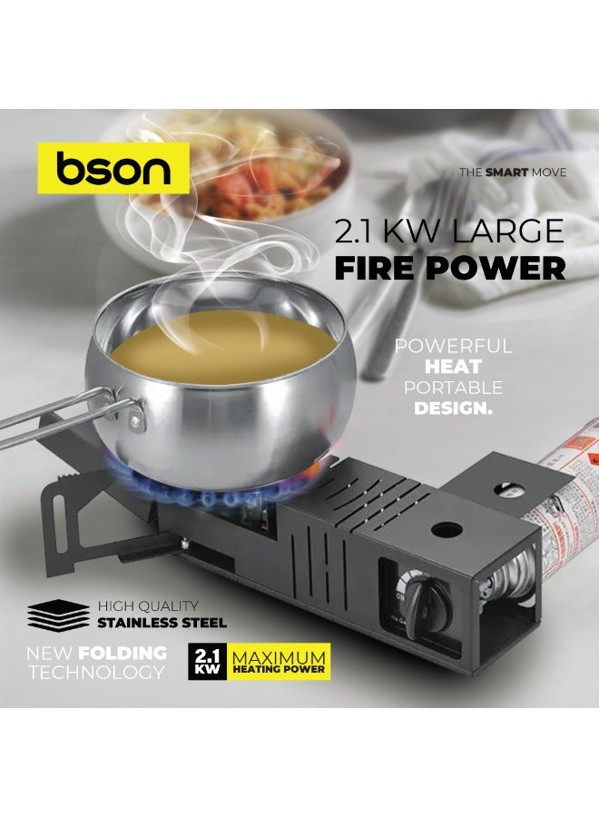 BSON موقد بورتابل إغنايت - 2.1 كيلو واط موقد عالي القوة، موقد غاز خارجي مقاوم للرياح، تصميم قابل للطي من الفولاذ المقاوم للصدأ، إشعال إلكتروني، تحكم في اللهب موفر للطاقة، حقيبة حمل للتخييم، التنزه - Image 4