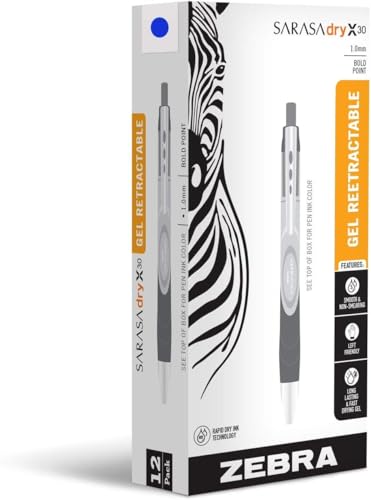 Zebra Pen Sarasa Dry X30 Retractable Gel Ink Pens, Bold Point, 1.0mm, Blue Ink, 12-Pack (43720) - Image 4