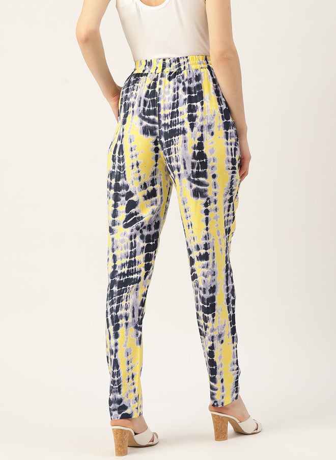 Rue Collection High-Rise Black & Yellow Printed Trousers for Women - Image 3