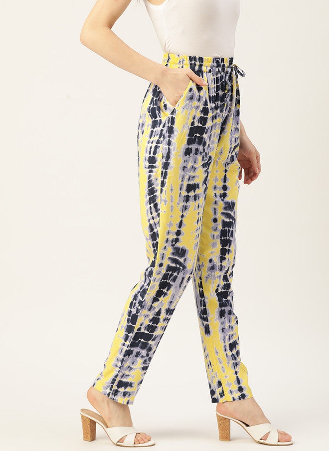 Rue Collection High-Rise Black & Yellow Printed Trousers for Women - Image 2