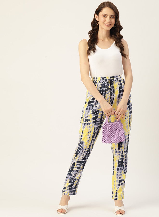 Rue Collection High-Rise Black & Yellow Printed Trousers for Women - Image 4
