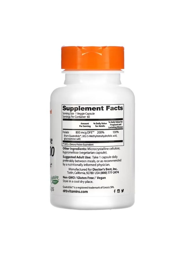 Doctor's Best Fully Active Folate 800 with Quatrefolic 800 mcg 60 Veggie Caps - Image 2