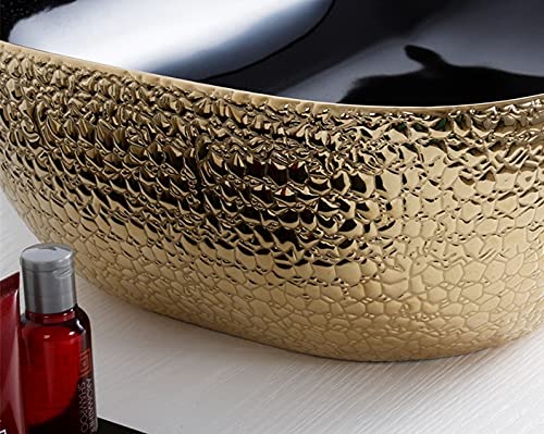 B BACKLINE طاولة دائرية مصممة من السيراميك من باكلين مع حوض غسيل فوق الطاولة للحمام 18 × 13 × 55 بوصة باللونين الذهبي والأسود - Image 3