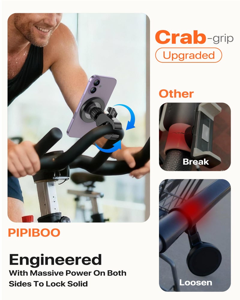 Pipiboo Magnetic Phone Holder Clamp Mount:[24*N55 Magnet & Fit for PopSocket]Rotatable Handlebar Accessories for MagSafe for Stroller,Peloton,Steering Wheel,Push Cart,Treadmill,Fit for iPhone 12-17 Series - Image 4