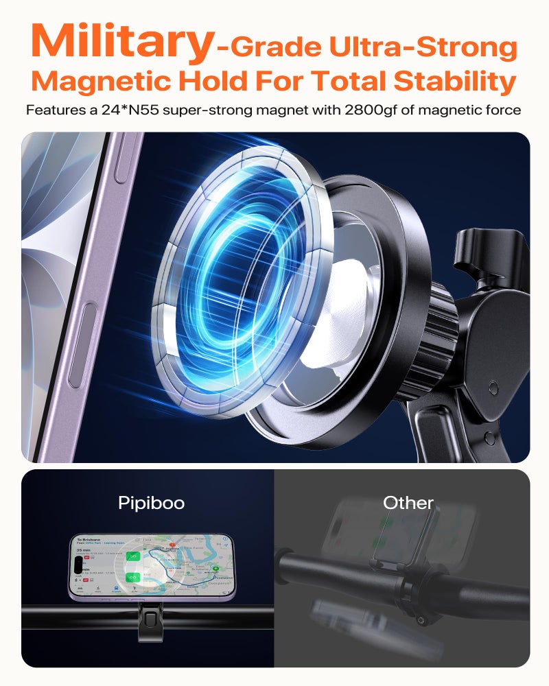 Pipiboo Magnetic Phone Holder Clamp Mount:[24*N55 Magnet & Fit for PopSocket]Rotatable Handlebar Accessories for MagSafe for Stroller,Peloton,Steering Wheel,Push Cart,Treadmill,Fit for iPhone 12-17 Series - Image 3