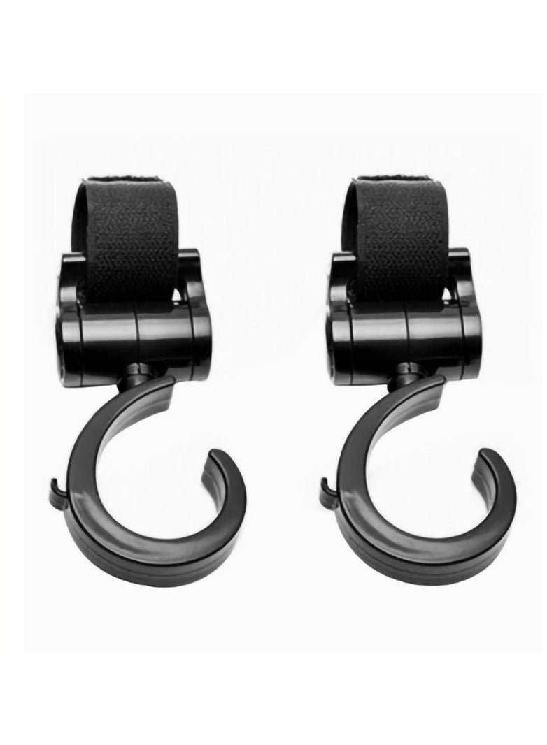 Pack Of 2 Multi purpose 360 degree Rotated Strong And Sturdy Stroller Hooks Black - Image 1