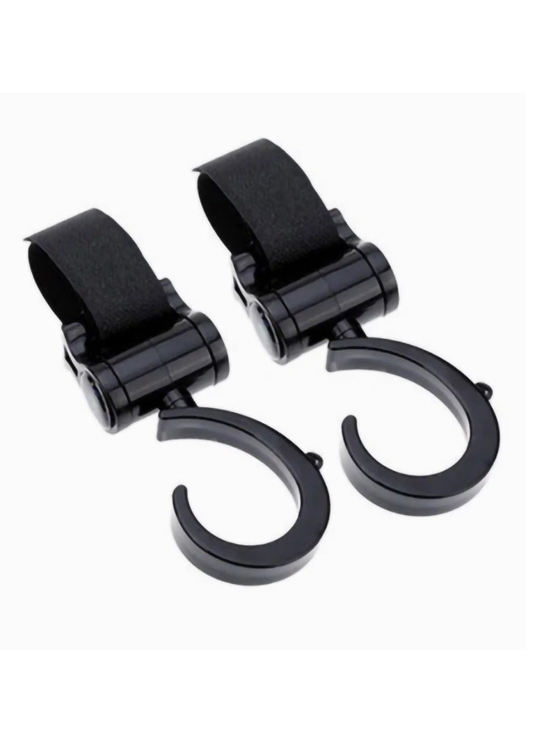 Pack Of 2 Multi purpose 360 degree Rotated Strong And Sturdy Stroller Hooks Black - Image 2