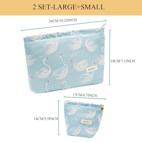 getgto 2 Pcs Makeup Bags, Large Cosmetic Bag Travel Toiletry Bag Organizer for Women, Embroidery Craft, Floral Makeup Bag Small Cosmetic Pouch Purse with Zipper Gifts for Girls Teen - Image 4