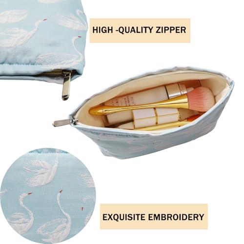 getgto 2 Pcs Makeup Bags, Large Cosmetic Bag Travel Toiletry Bag Organizer for Women, Embroidery Craft, Floral Makeup Bag Small Cosmetic Pouch Purse with Zipper Gifts for Girls Teen - Image 3