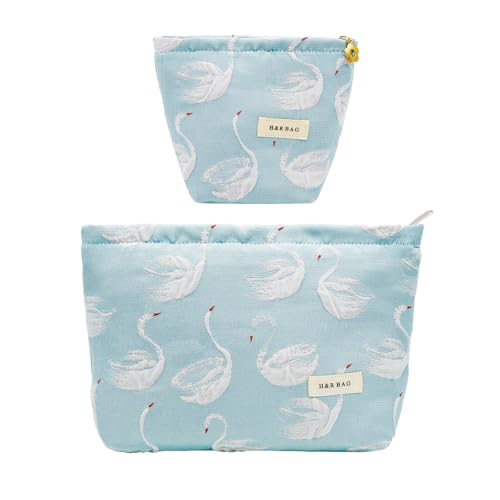 getgto 2 Pcs Makeup Bags, Large Cosmetic Bag Travel Toiletry Bag Organizer for Women, Embroidery Craft, Floral Makeup Bag Small Cosmetic Pouch Purse with Zipper Gifts for Girls Teen - Image 1