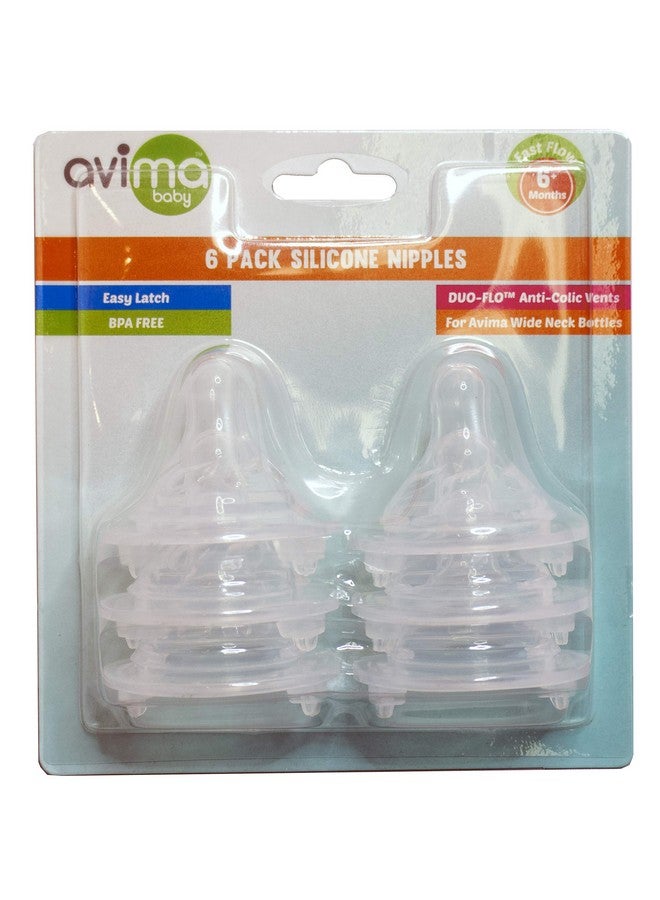 AVIMA Baby Silicone Nipples For Wide Neck Bottles Fast Flow 6 Months+ (Set Of 6) - Image 2