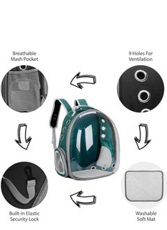 HAPPY PUSS Transparent pet carrier backpack: stylish pet bag for travel, breathable space capsule design, carrier for cats and dogs, suitable for traveling hiking and camping. Green color.  - Image 5