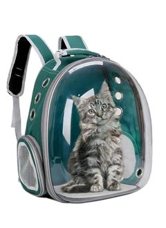 HAPPY PUSS Transparent pet carrier backpack: stylish pet bag for travel, breathable space capsule design, carrier for cats and dogs, suitable for traveling hiking and camping. Green color.  - Image 1
