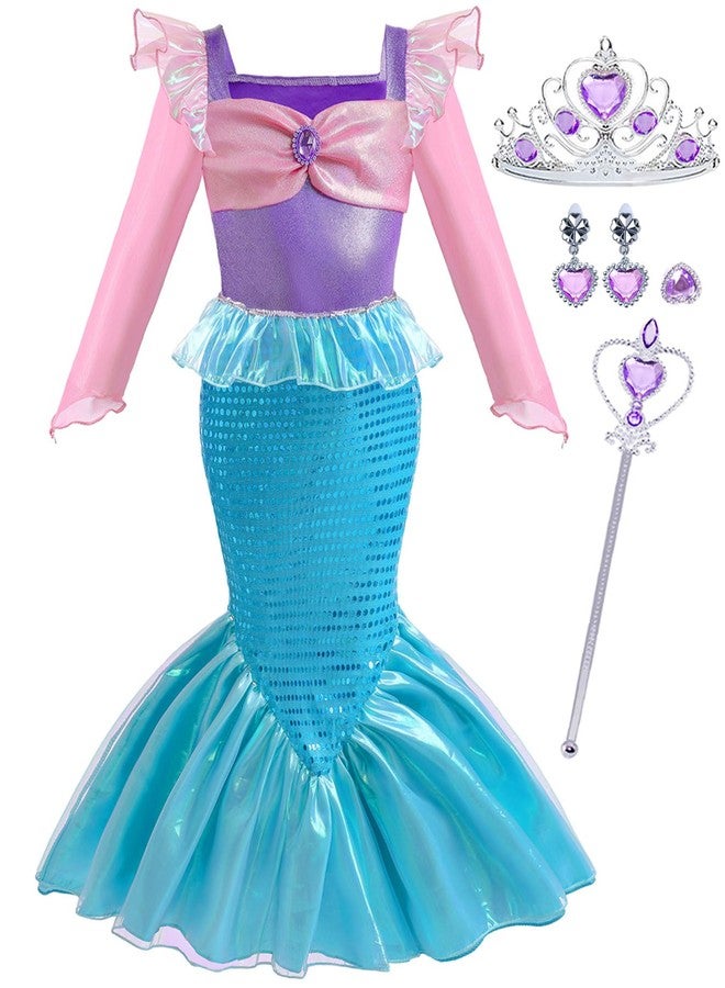 Luzlen Little Girls Mermaid Princess Costume Party Dress for Toddler Kids Baby Halloween Dress Up, 3-4 Years(Tag 110) - Image 1