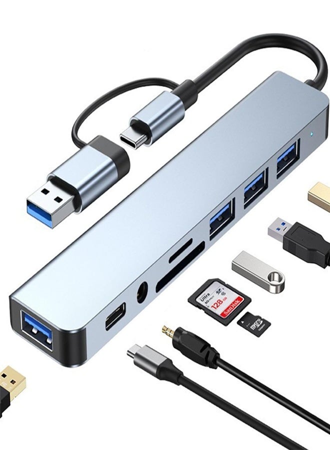 USB C Hub USB Hub 3.0, VIENON Aluminum 8 in 1 USB Extender with SD/TF Card Reader, 3.5mm Aux Headphone Jack for MacBook Pro Air and More PC/Laptop/Tablet Devices - Image 1