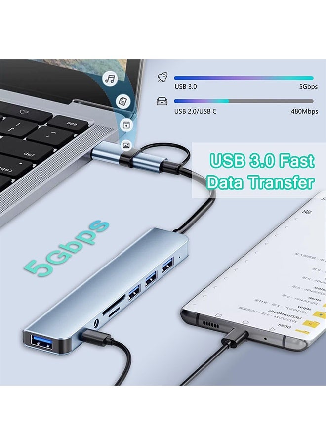 USB C Hub USB Hub 3.0, VIENON Aluminum 8 in 1 USB Extender with SD/TF Card Reader, 3.5mm Aux Headphone Jack for MacBook Pro Air and More PC/Laptop/Tablet Devices - Image 3