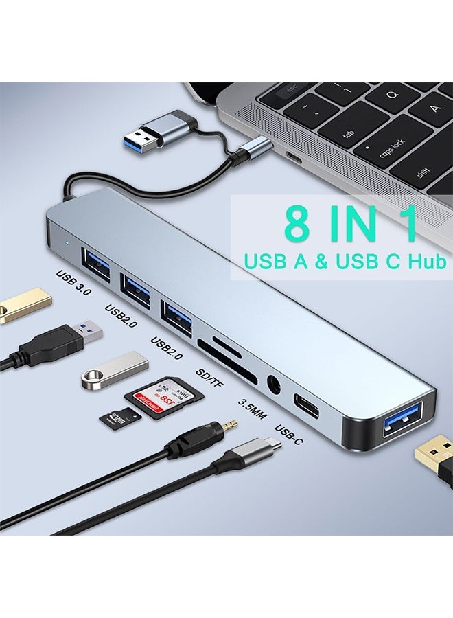 USB C Hub USB Hub 3.0, VIENON Aluminum 8 in 1 USB Extender with SD/TF Card Reader, 3.5mm Aux Headphone Jack for MacBook Pro Air and More PC/Laptop/Tablet Devices - Image 2