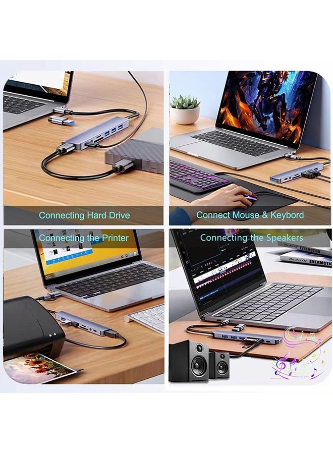 USB C Hub USB Hub 3.0, VIENON Aluminum 8 in 1 USB Extender with SD/TF Card Reader, 3.5mm Aux Headphone Jack for MacBook Pro Air and More PC/Laptop/Tablet Devices - Image 5