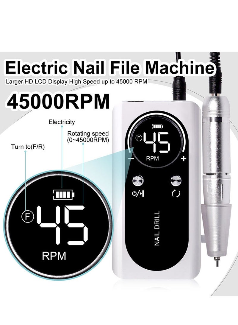 GUDOO Rechargeable 45000RPM Nail Drill Portable Nail Drill Machine Electric Nail E File Manicure Drill Set High Speed Nail Tools for Nail Salon Silver - Image 4