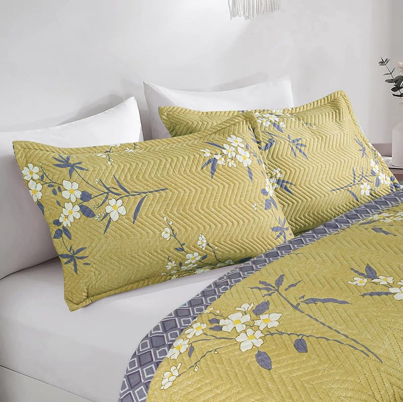 VAS COLLECTIONS VAS COLLECTIONS Ultrasonic Bedcover Bedsheet Quilt Bedspread with 2 King Size Pillow Covers 90 x 100 inches Decorative Bed Cover King Size Green Yellow  - Image 4