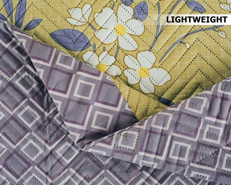 VAS COLLECTIONS VAS COLLECTIONS Ultrasonic Bedcover Bedsheet Quilt Bedspread with 2 King Size Pillow Covers 90 x 100 inches Decorative Bed Cover King Size Green Yellow  - Image 3
