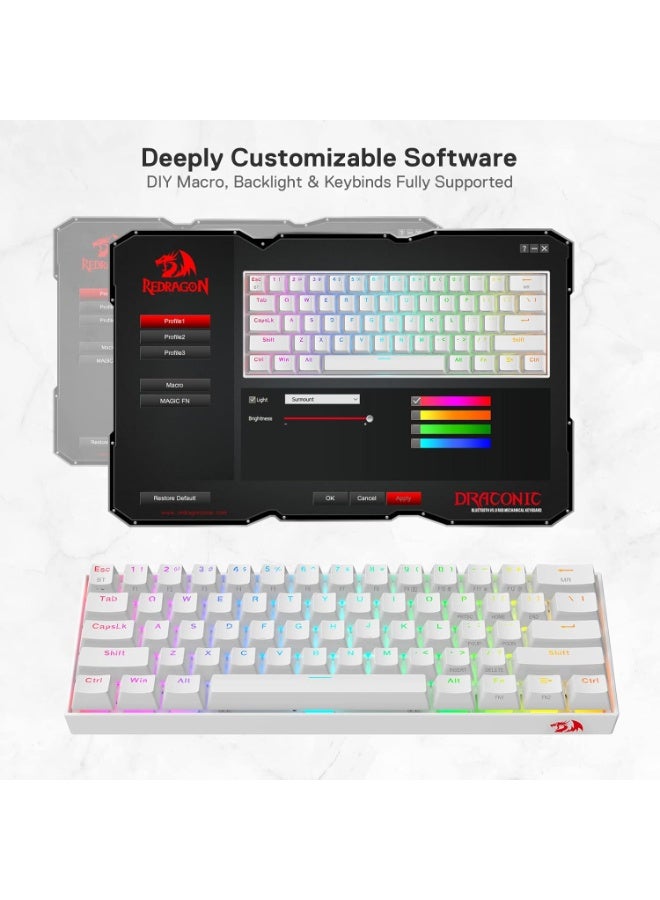 ريدراجون لوحة مفاتيح الألعاب الميكانيكية K530 Draconic Pro RGB بثلاثة أوضاع لاسلكية، بلوتوث، وسلكية - مفاتيح خطية حمراء - Image 4