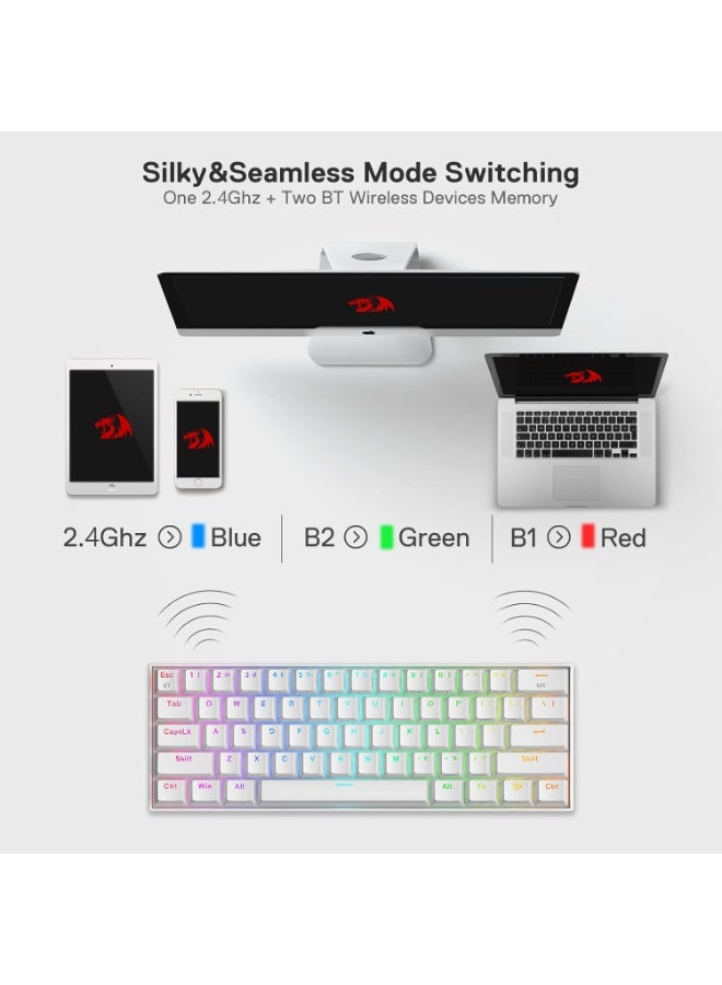ريدراجون لوحة مفاتيح الألعاب الميكانيكية K530 Draconic Pro RGB بثلاثة أوضاع لاسلكية، بلوتوث، وسلكية - مفاتيح خطية حمراء - Image 2