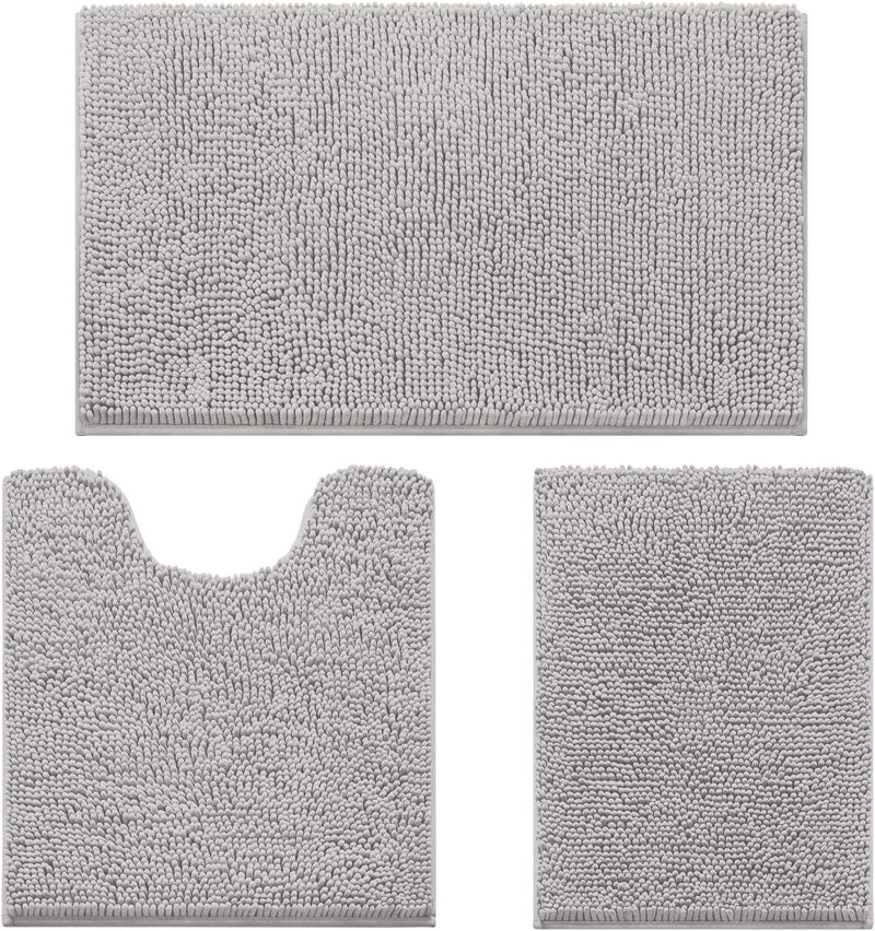 HOMEIDEAS 3 Pieces Bath Rugs Set Chenille Bathroom Door Mats - Ultra Soft, Non-slip, and Absorbent Plush for Tub - Image 1