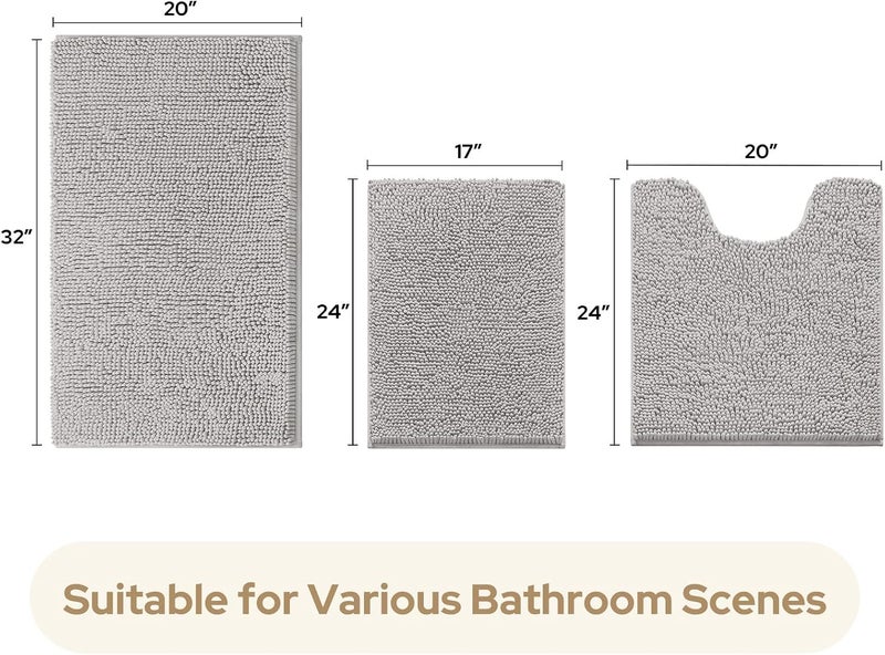 HOMEIDEAS 3 Pieces Bath Rugs Set Chenille Bathroom Door Mats - Ultra Soft, Non-slip, and Absorbent Plush for Tub - Image 3