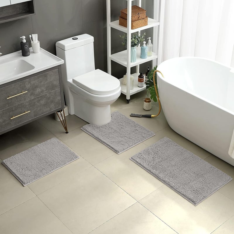 HOMEIDEAS 3 Pieces Bath Rugs Set Chenille Bathroom Door Mats - Ultra Soft, Non-slip, and Absorbent Plush for Tub - Image 2