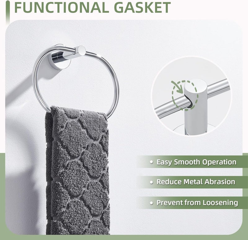 Angle Simple Towel Ring, Stainless Steel Swivel Hand Towel Holder Rack Hanger for Bathroom Kitchen Wall, Chrome - Image 5