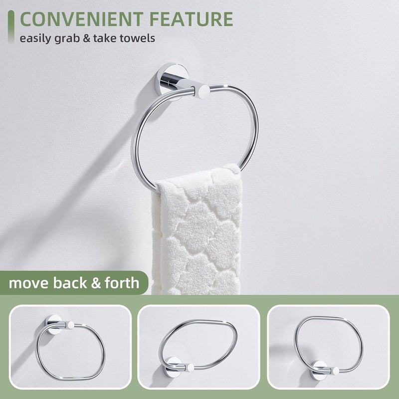 Angle Simple Towel Ring, Stainless Steel Swivel Hand Towel Holder Rack Hanger for Bathroom Kitchen Wall, Chrome - Image 4
