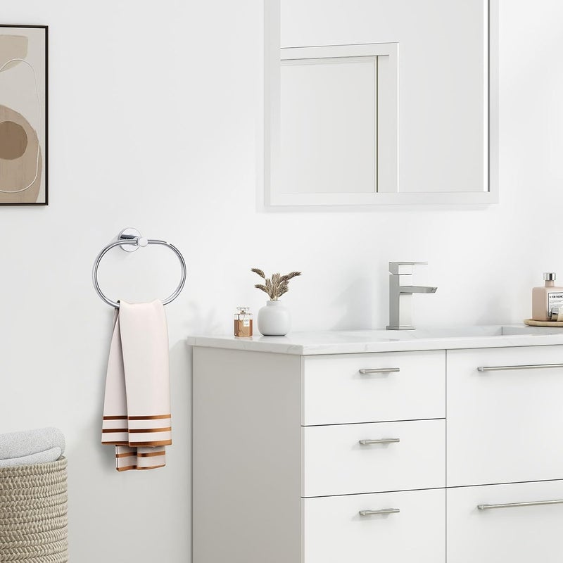 Angle Simple Towel Ring, Stainless Steel Swivel Hand Towel Holder Rack Hanger for Bathroom Kitchen Wall, Chrome - Image 2
