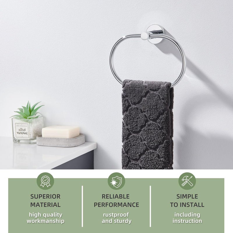 Angle Simple Towel Ring, Stainless Steel Swivel Hand Towel Holder Rack Hanger for Bathroom Kitchen Wall, Chrome - Image 3